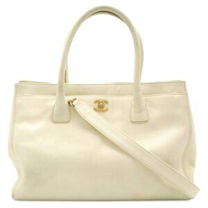 Authentic CHANEL CC Calfskin 2Way Cerf Executive Shopper Tote Ivory Shoulder Bag